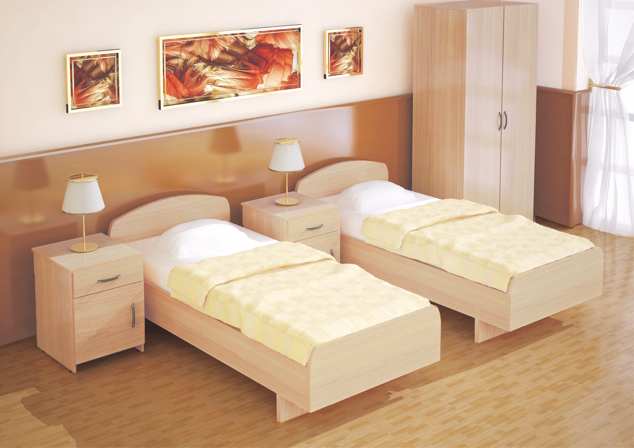 Спальня с двумя односпальными кроватями